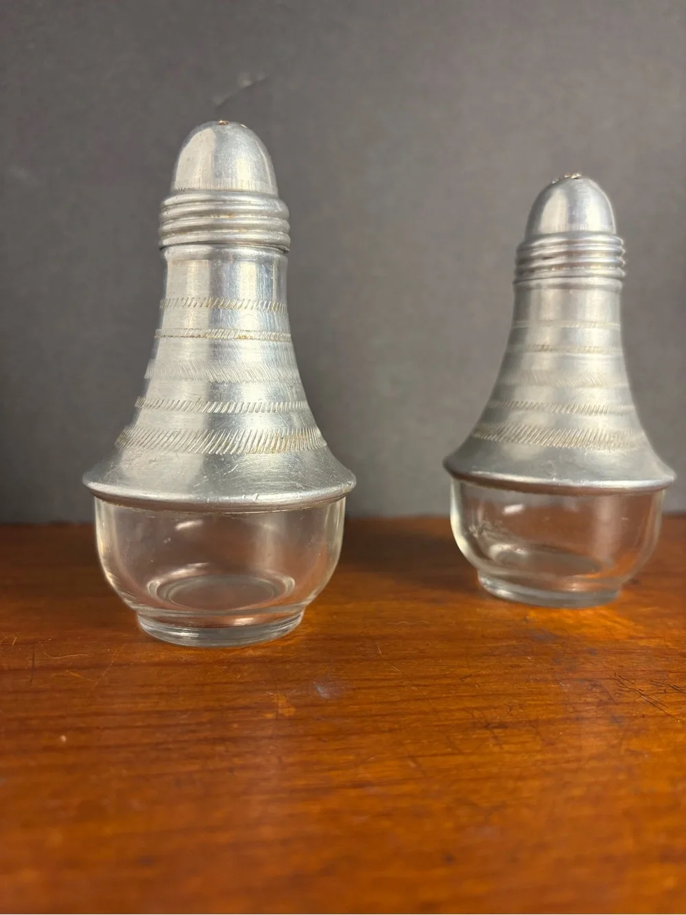 Vintage “Rocket” 1950’s Silver-Tone Metal & Clear Glass Salt and Pepper Shakers